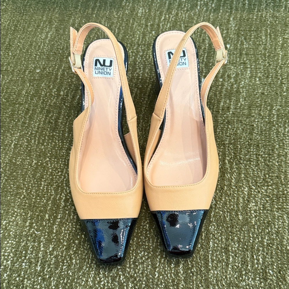 Ninety Union Tan and Black Slingback Heels